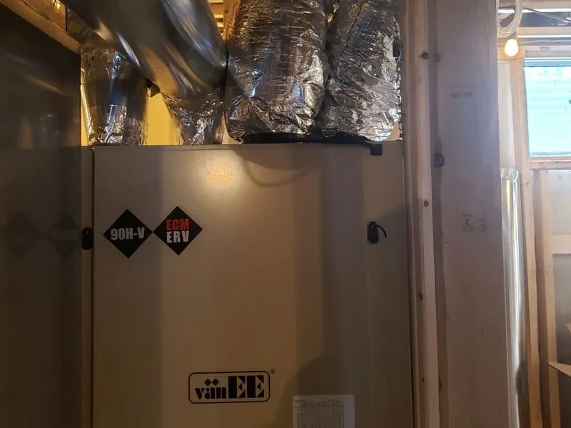 Bathroom exhaust fan and ductwork vented to exterior